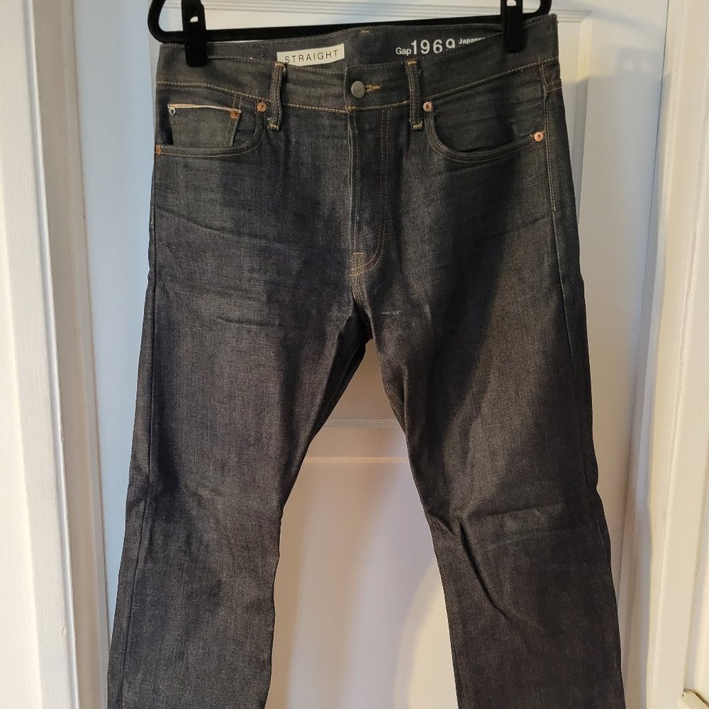 GAP 1969 Selvedge Denim Slim Jeans 33 x 32 Worn Broken In